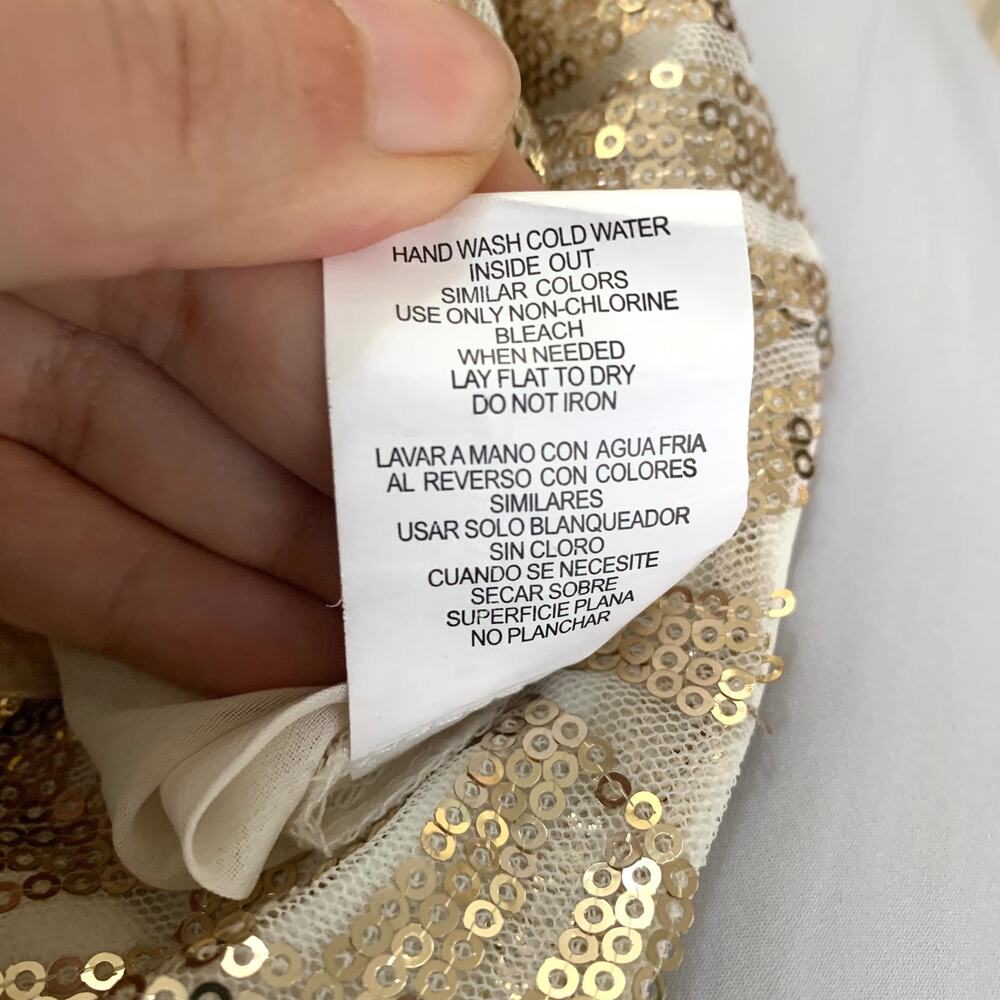 3/$15 NEW Speechless Gold Geometric Sequin Chiffon Sleeveless Mini Dress Ivory - Picture 9 of 9